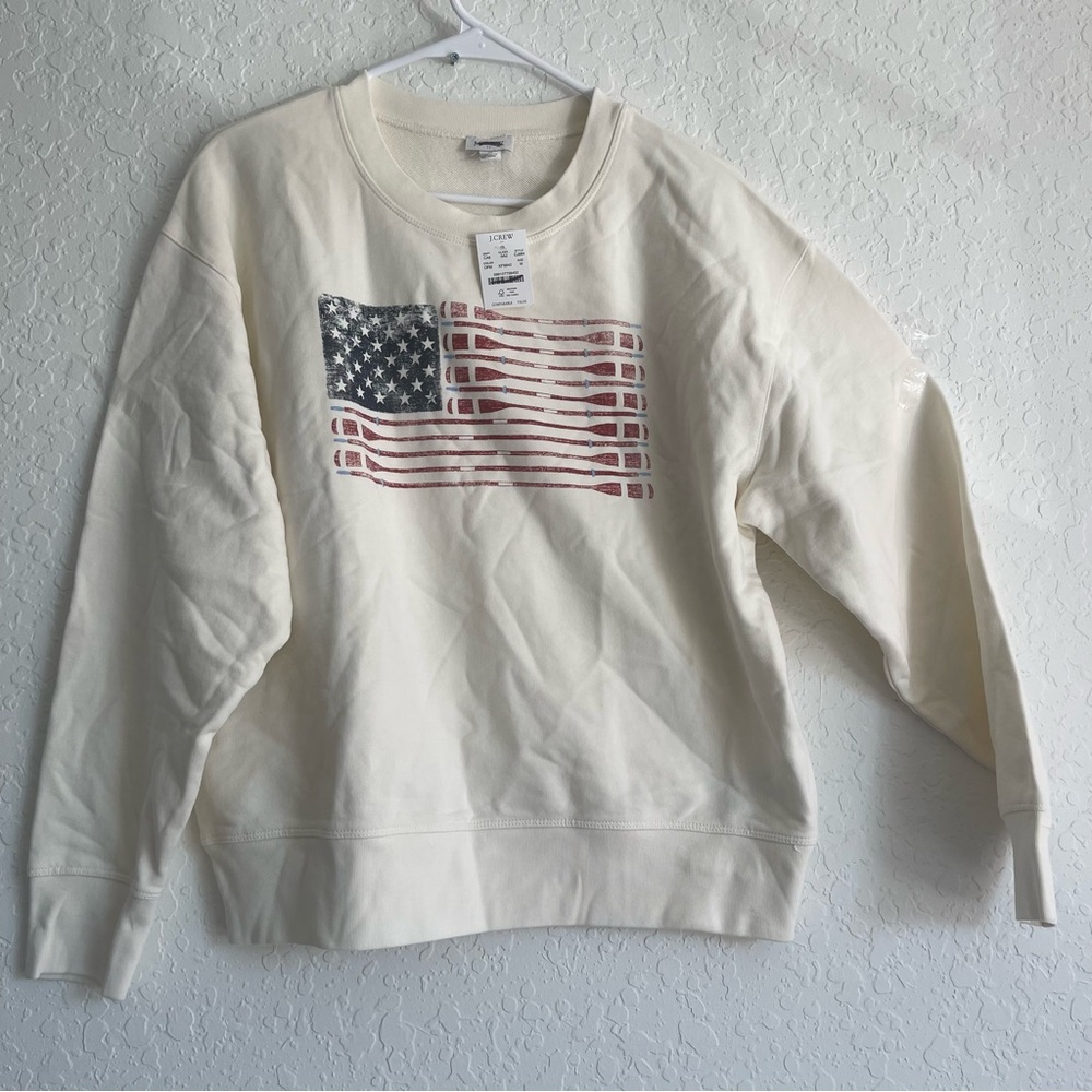 J. Crew Men's Cream Sweater with Flag Graphic